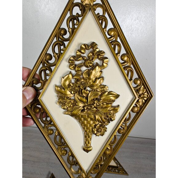 Vintage Syroco Gold Diamond Wall Plaques Neoclassical 4271 MCM Decor Set of 4 - Picture 6 of 9